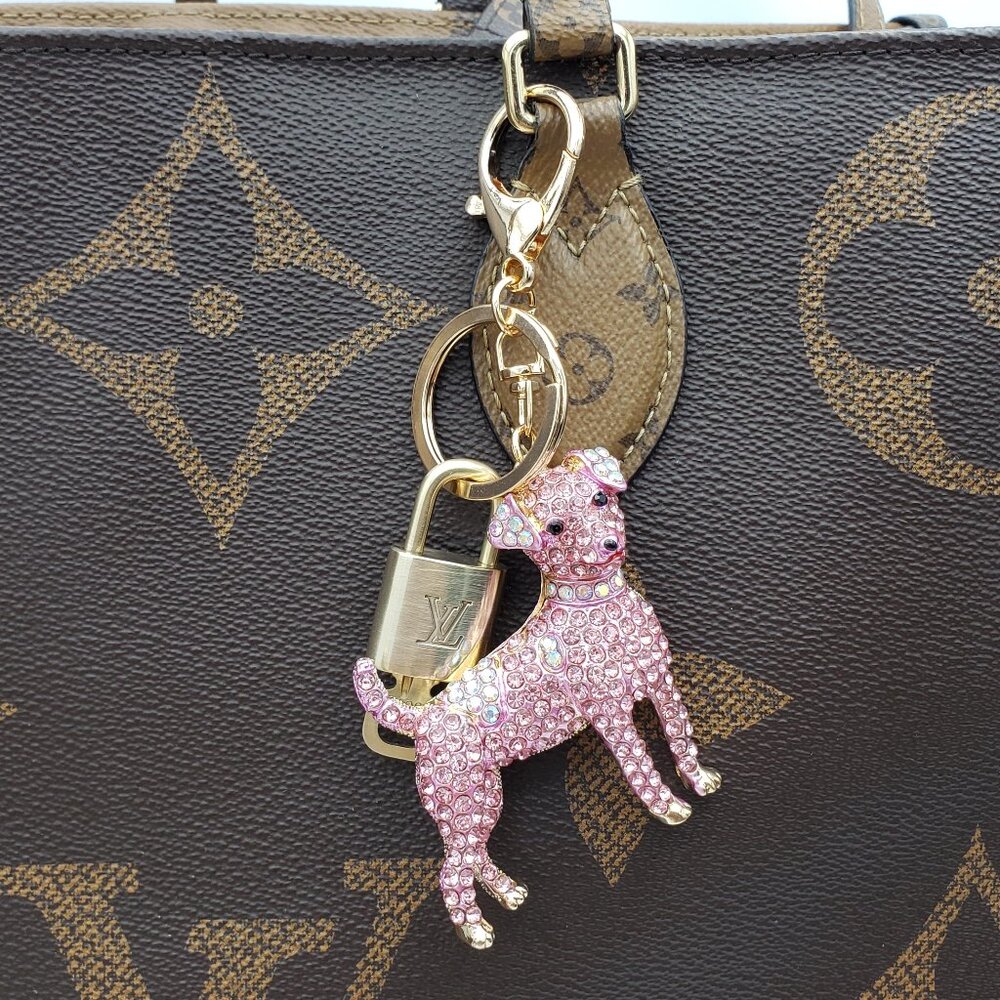 LV Gold Padlock 🔑 Authentic Louis Vuitton Charm + Unbranded Dog Keychain - Picture 2 of 10